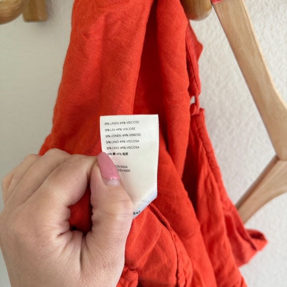 Maeve ANTHROPOLOGIE ORANGE TIE-FRONT cropped  BLOUSE linen blend size 4 summer - Picture 8 of 10